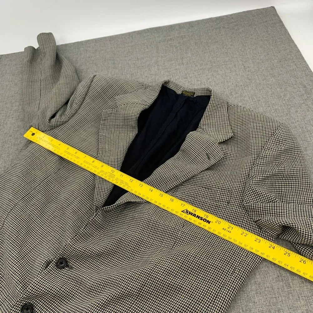 Vintage Mens Oscar‎ de la Renta Blazer Houndstooth 46L 100% Wool Line Ivory Navy